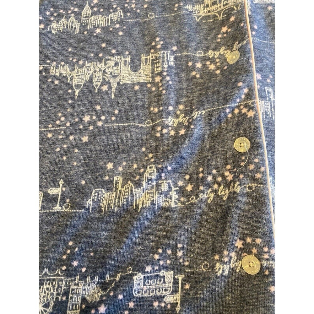 Laura Ashley Nightgown Size Small Blue Pink Trim City Lights Print Button Up - Picture 8 of 11